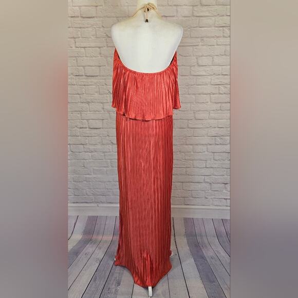 E Boston Proper Orange Plisse Pleated Halter Maxi Dress Womens Size L Rope Flowy - Picture 8 of 13